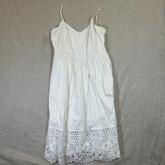 French Connection Dresses & Skirts - French Connection Women White Midi Dress Lace Hem Spaghetti Strap Pockets 12